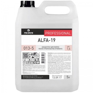 Промышленная химия Pro-Brite Alfa-19, 5л, средство-концентрат для уборки после строительства и ремонта (013-5)